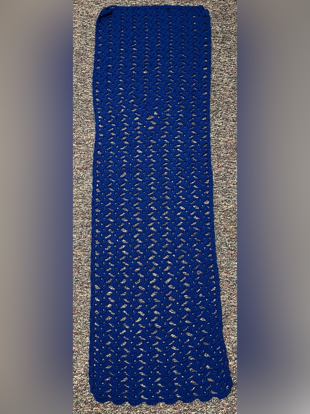 Hand made Crocheted crochet Table Runner Scarf bluish royal blue 60”x17”